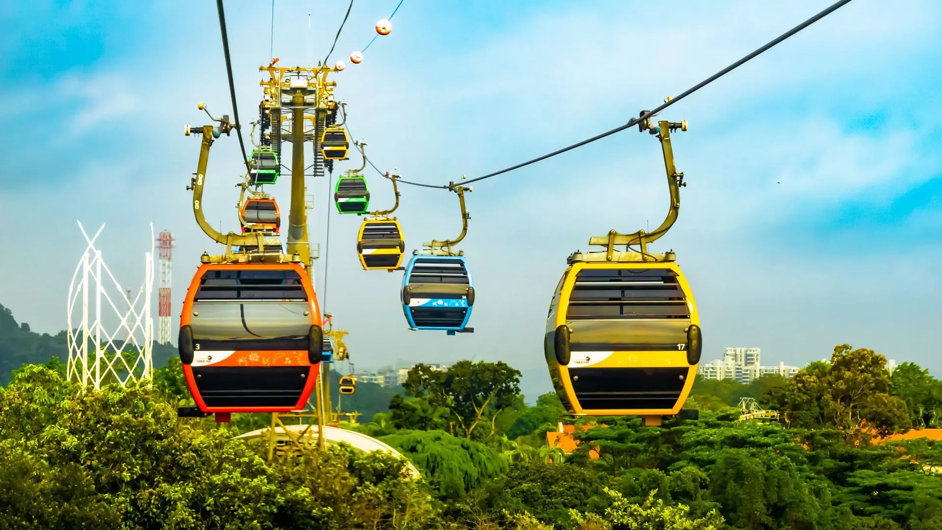 Panoramic view from the Langkawi SkyCab Cable Car in Malaysia, overlooking lush landscapes