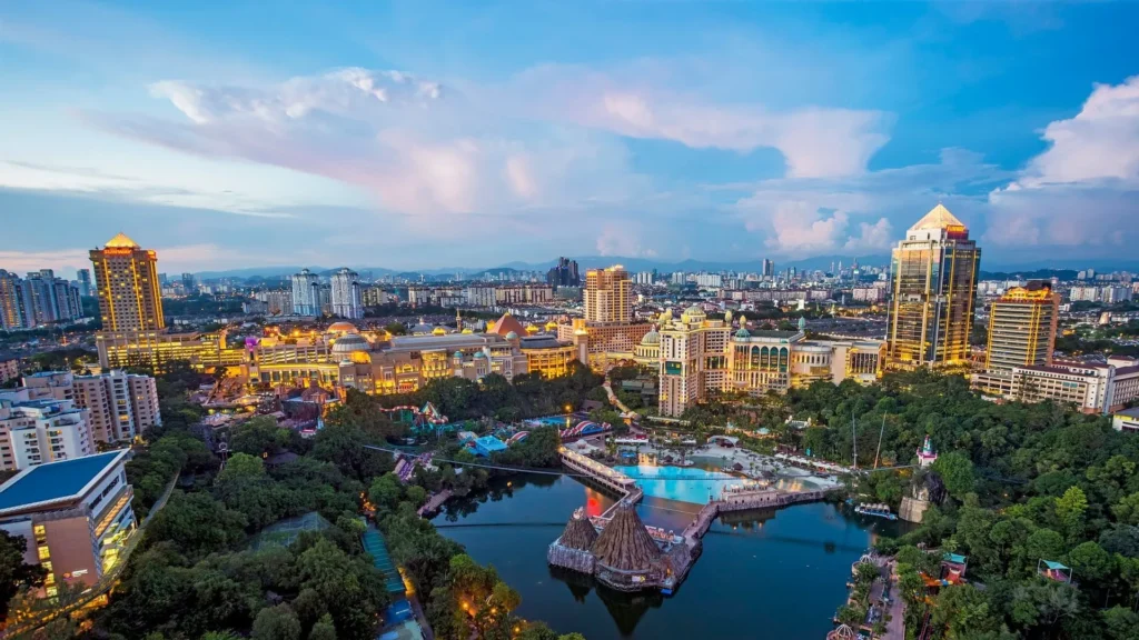 Sunway Lagoon Hotel with view of the pool and nearby water park in Malaysia